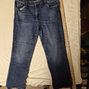 KUT from the Kloth‎ Raw Hem Straight Leg Jeans - Size 10 - Dark Wash Distressed